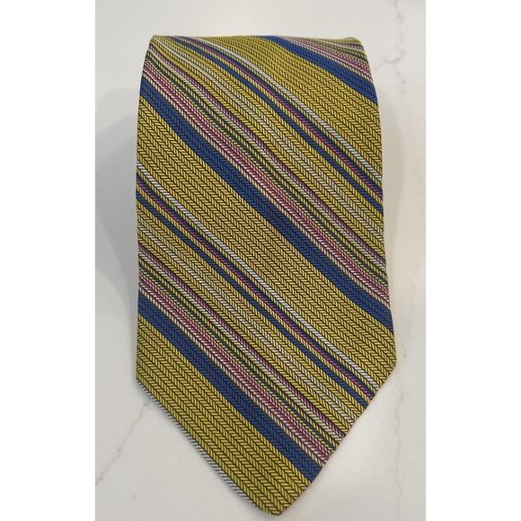JC Penney Other - Vtg JC Penney Mens Tie 4” Yellow Striped All Silk Neck Tie New with Tags 1970s